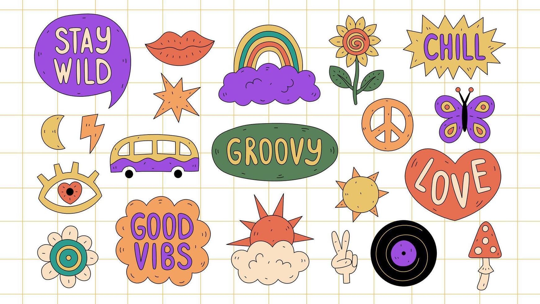 Retro Groovy Stickers Pack vector