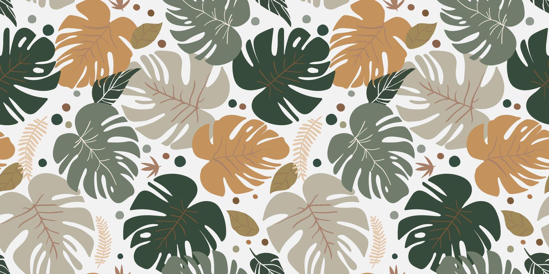 pastel seamless monstera leaf pattern, natural delicate colors on white background, boho style tropical leaves design, texture for textile postcard web design and print vector
