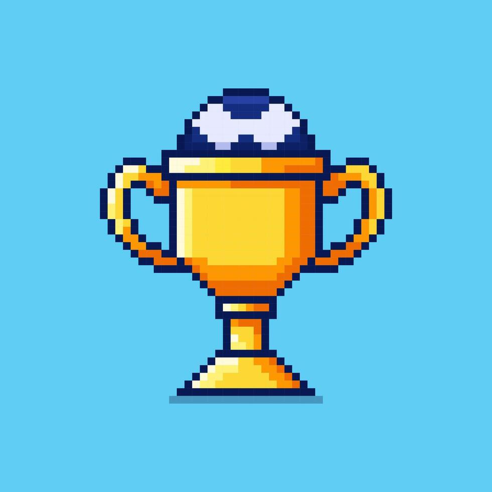 Pixel art Golden Trophy with Ball game asset design vector