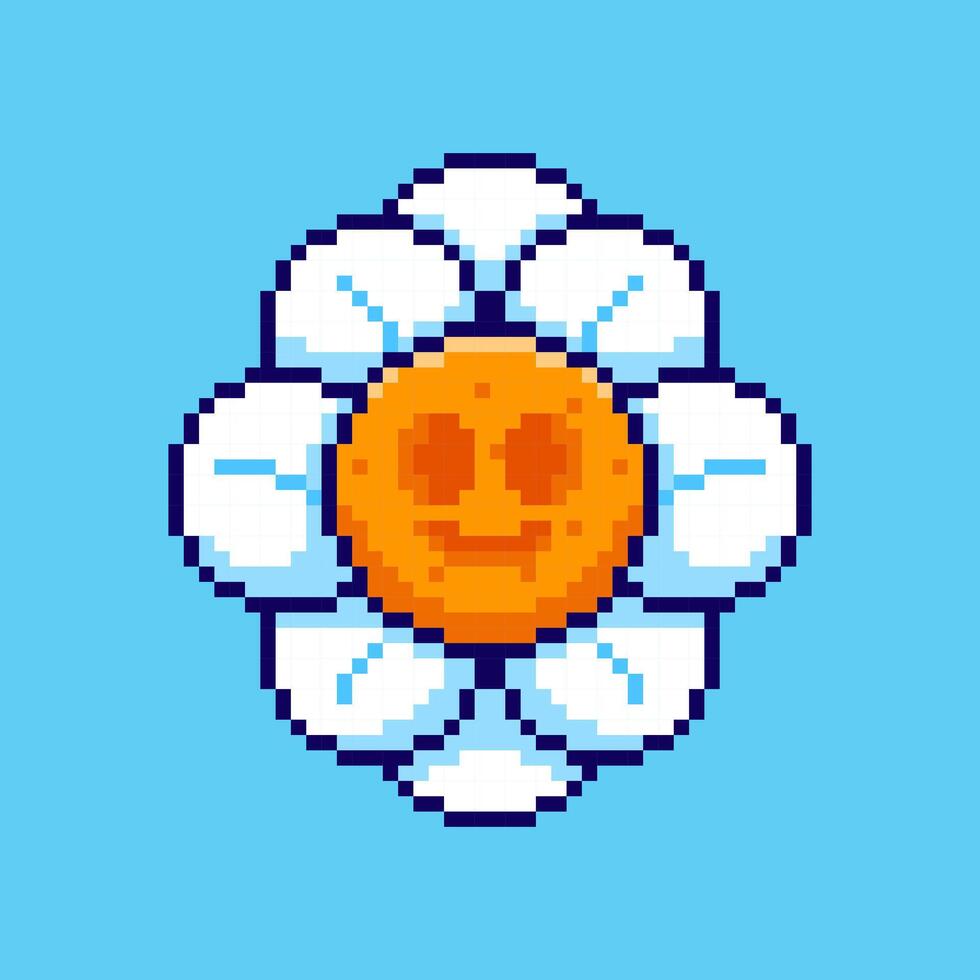 Pixel art Creepy Smiling Flower game asset design vector
