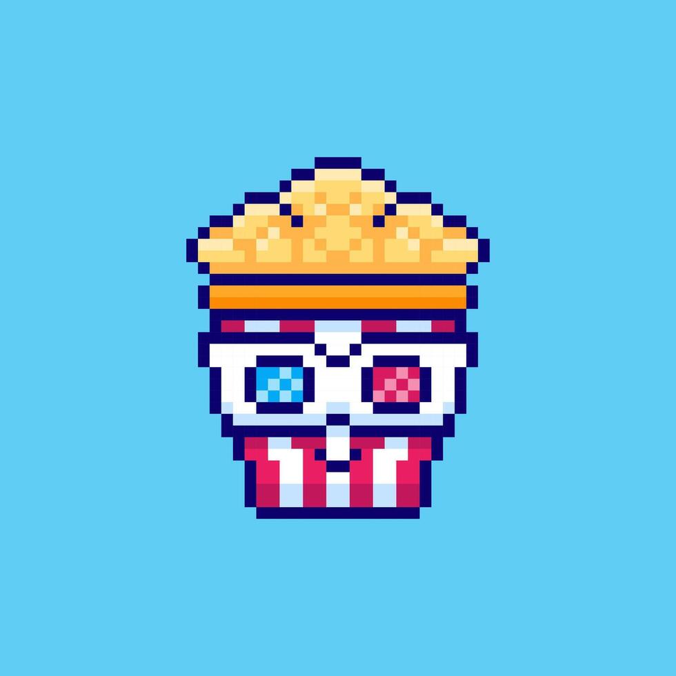 Pixel art Cute Popcorn Movie game asset design vector