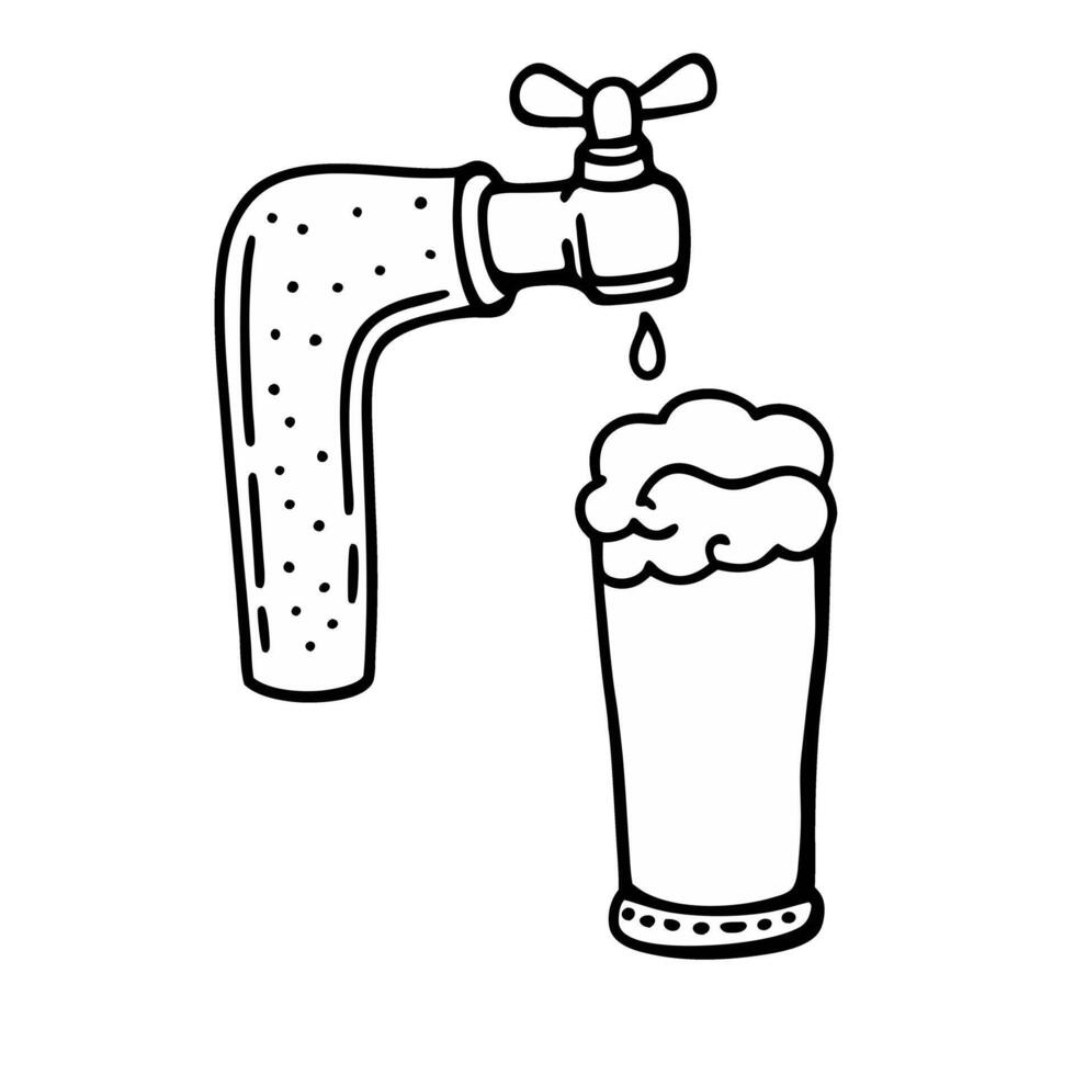 Hand Drawn Beer Tap Pouring into Glass Illustration vector