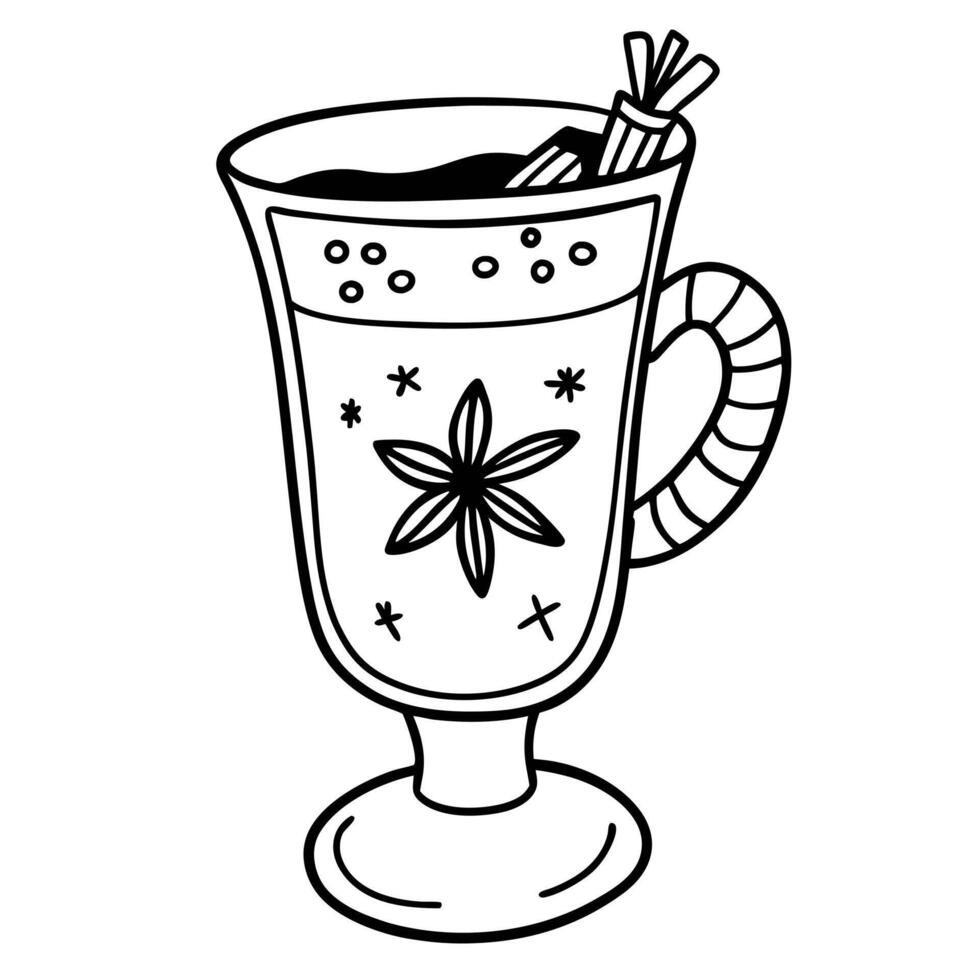 Black and White Hot Mulled Wine Sketch with Star Anise and Cinnamon Sticks for Winter vector
