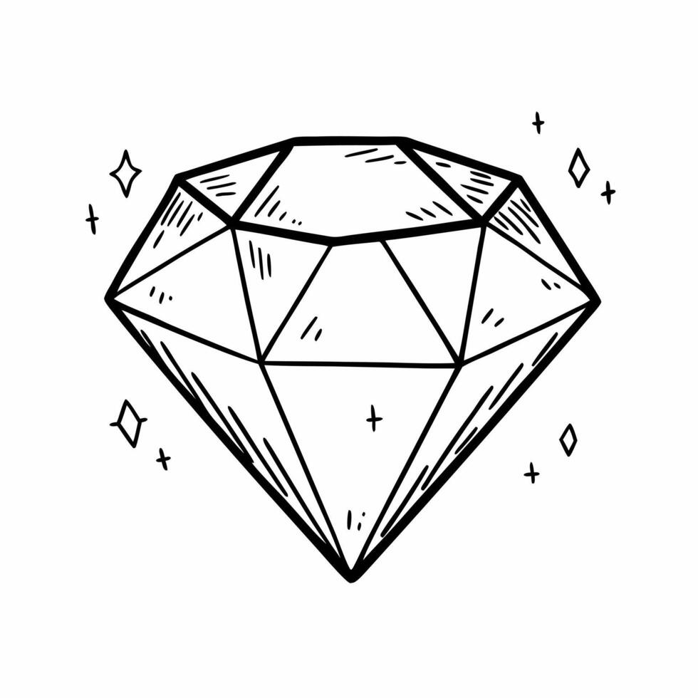 Hand Drawn Diamond Illustration Geometric Gem with Sparkles vector