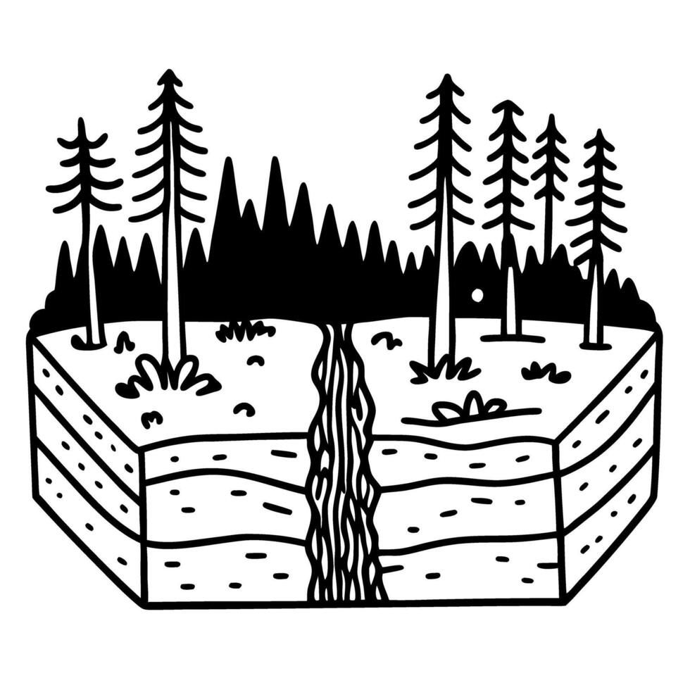 Layered earth cross section with trees and river illustration vector