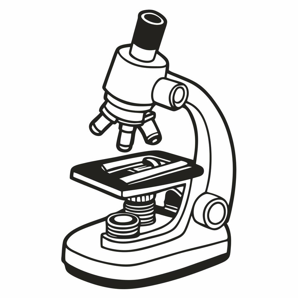 Detailed Black and White Microscope Illustration for Scientific Use vector