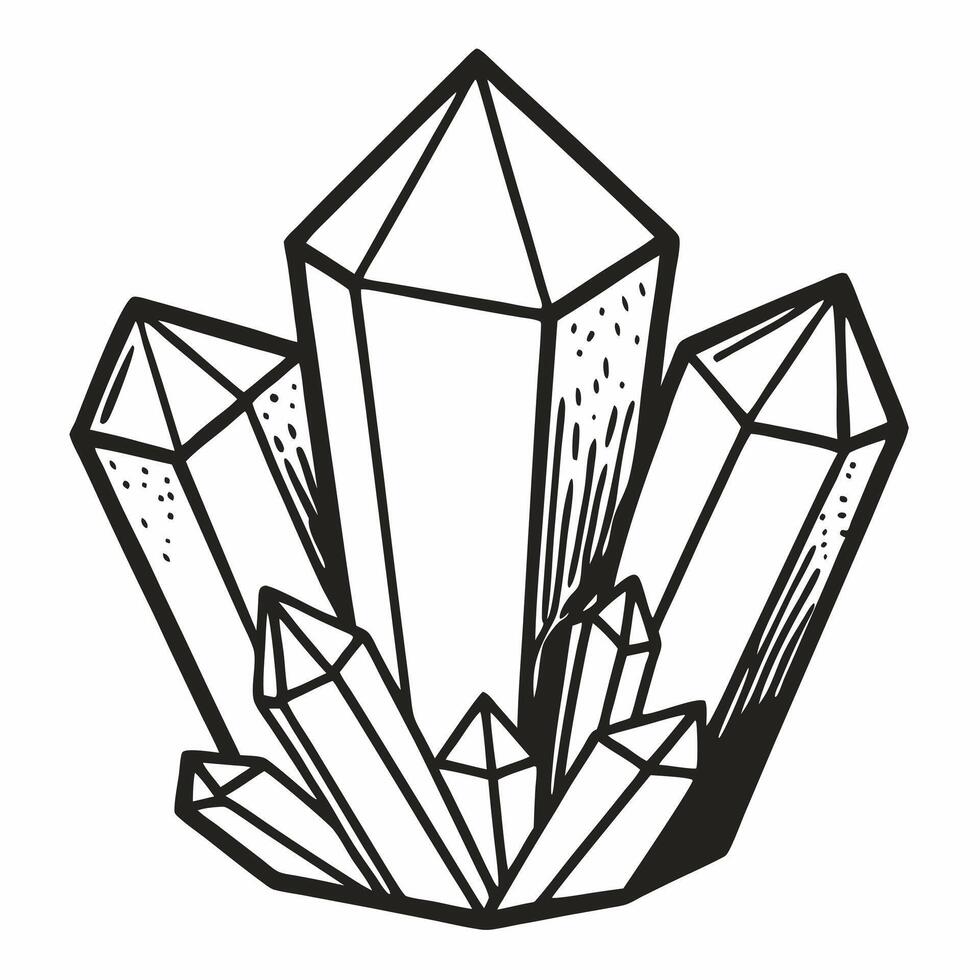Geometric Crystal Illustration Line Art of Faceted Gem Cluster for Modern Design vector