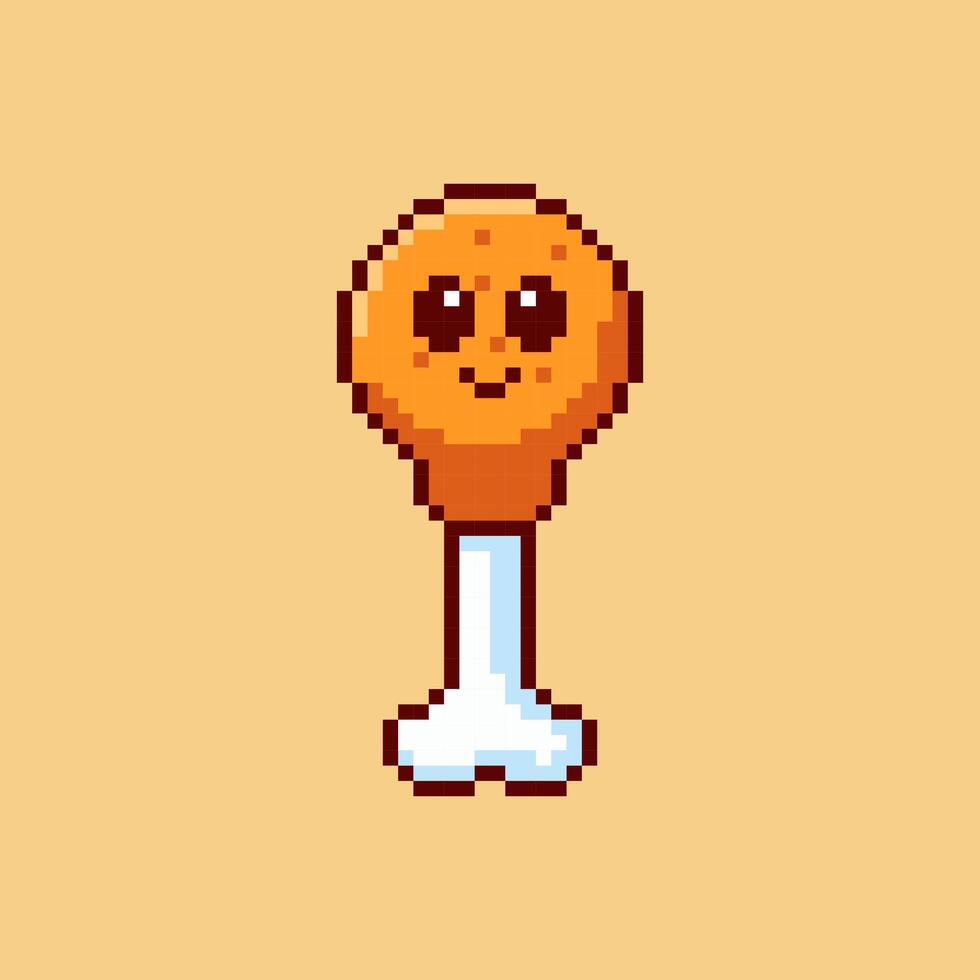 Pixel art Cute Fried Chicken Drumstick game asset design vector