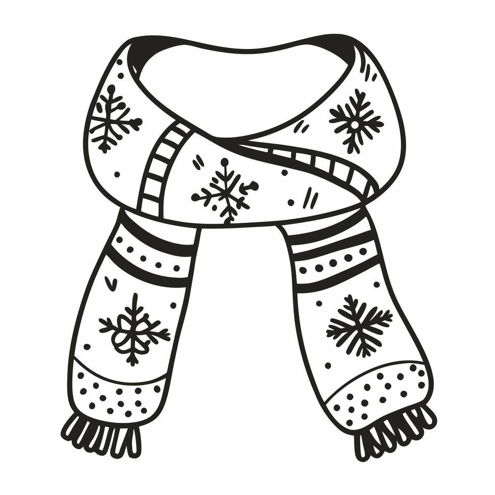 Winter Scarf with Snowflake Pattern Cozy Hand Drawn Illustration vector