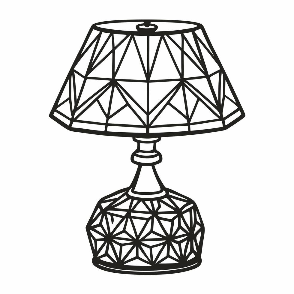 Geometric Table Lamp Illustration Modern Outline Design with Faceted Patterns vector