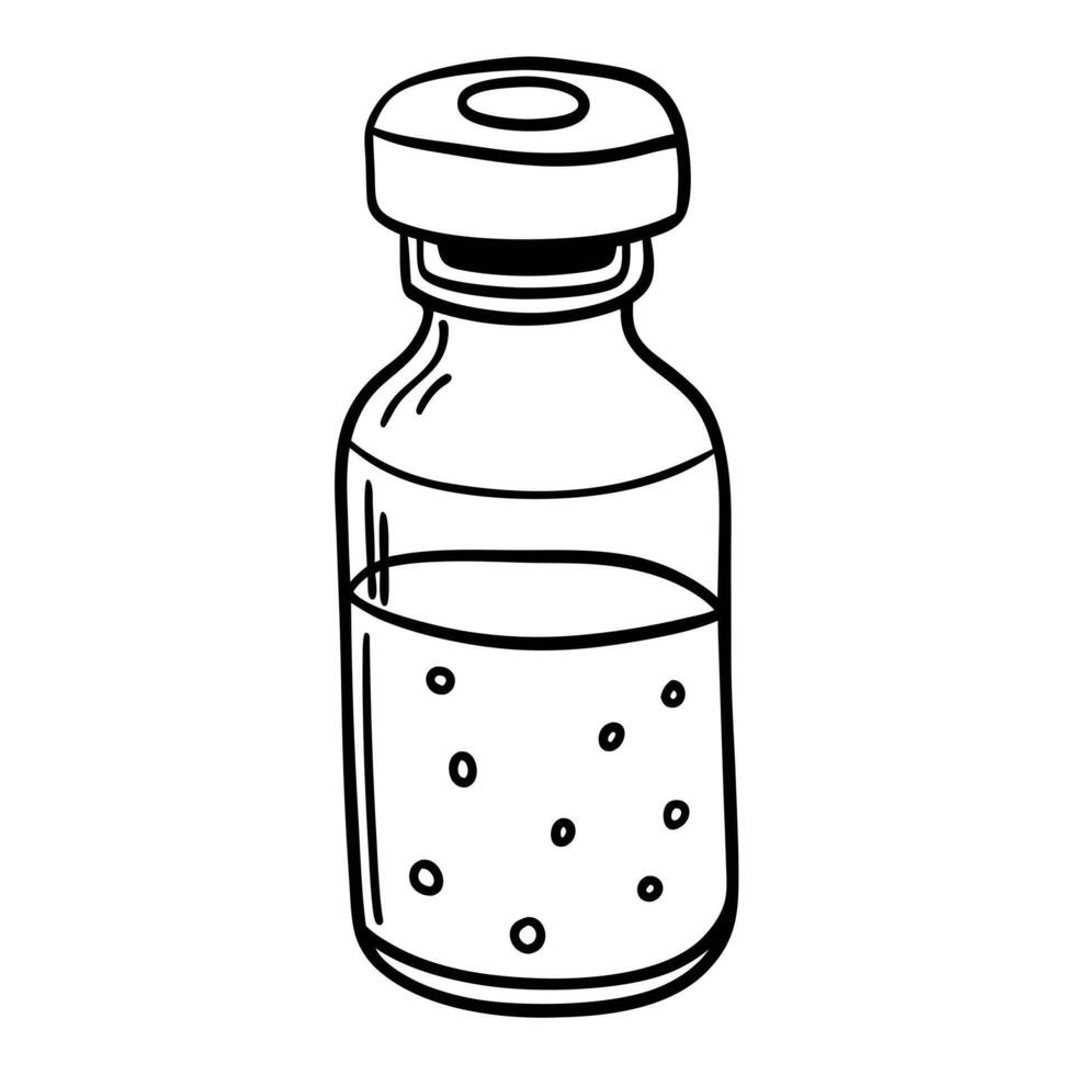 Black and White Sketch of Medicine Vial with Liquid and Stopper vector