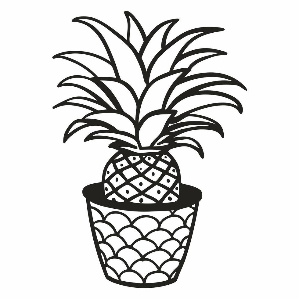 Monochrome Pineapple Plant in Decorative Pot Illustration for Modern Design vector