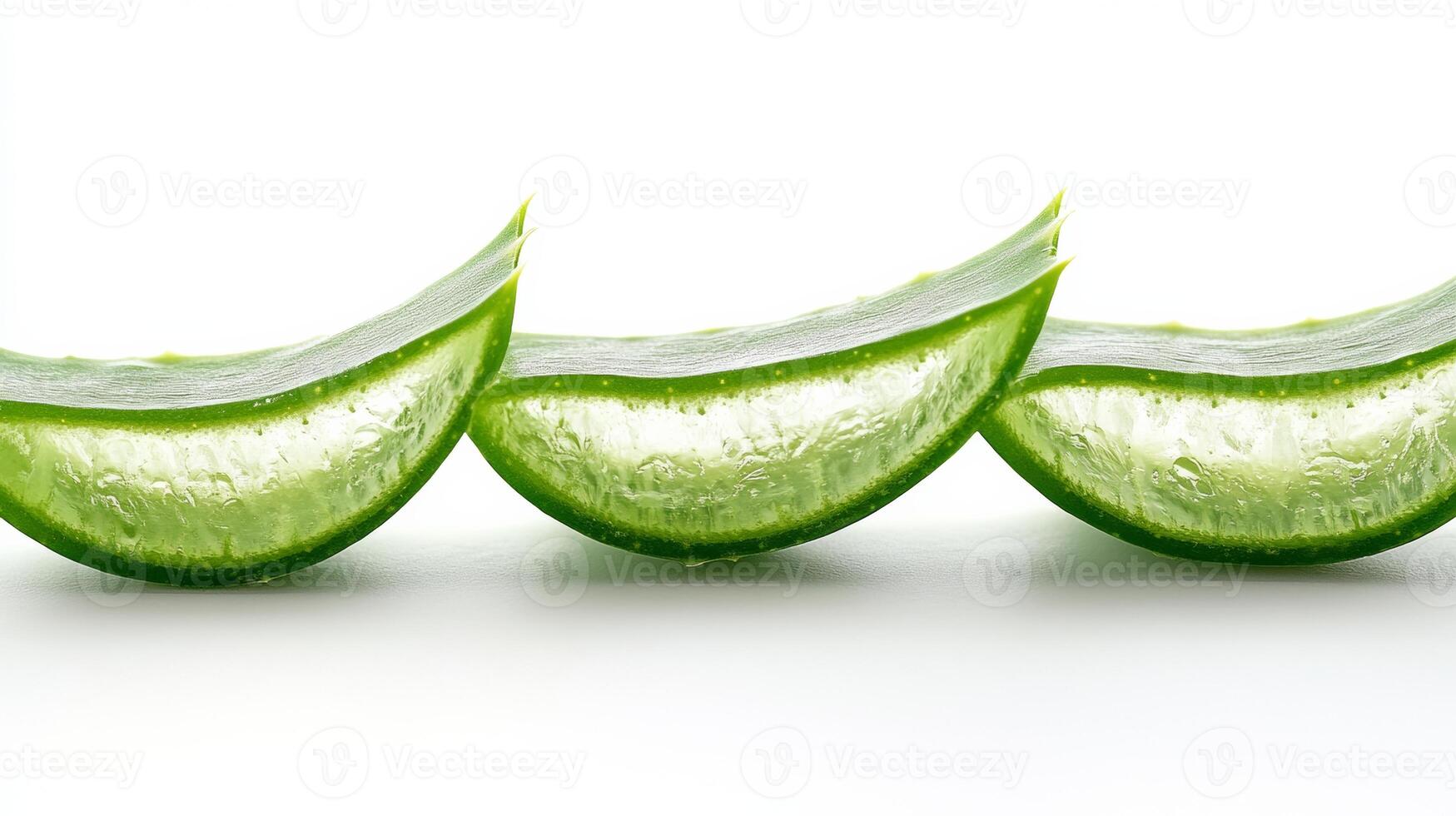 Three slices of aloe vera are arranged in a row photo