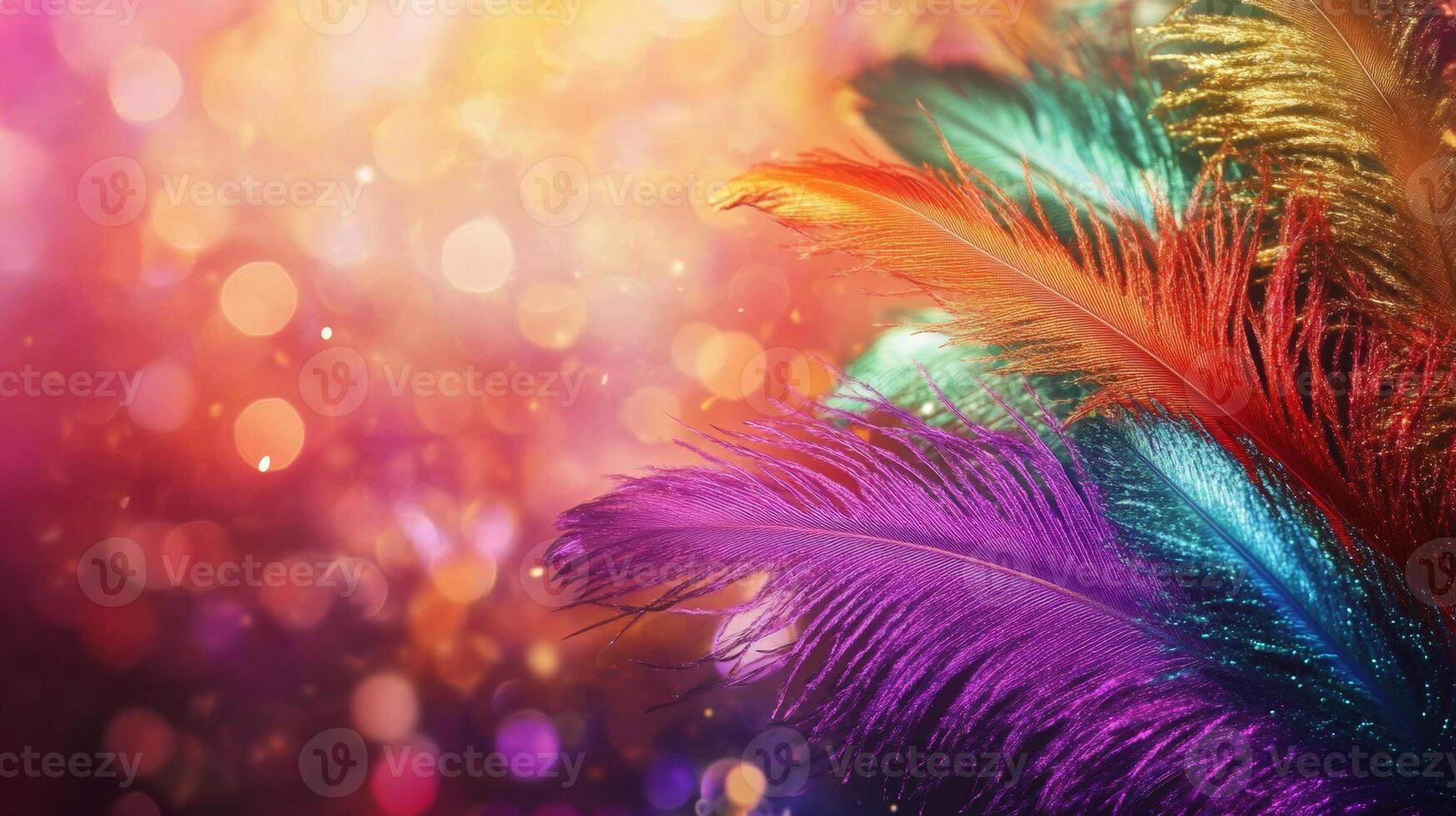 Colorful feathers on a bokeh background photo