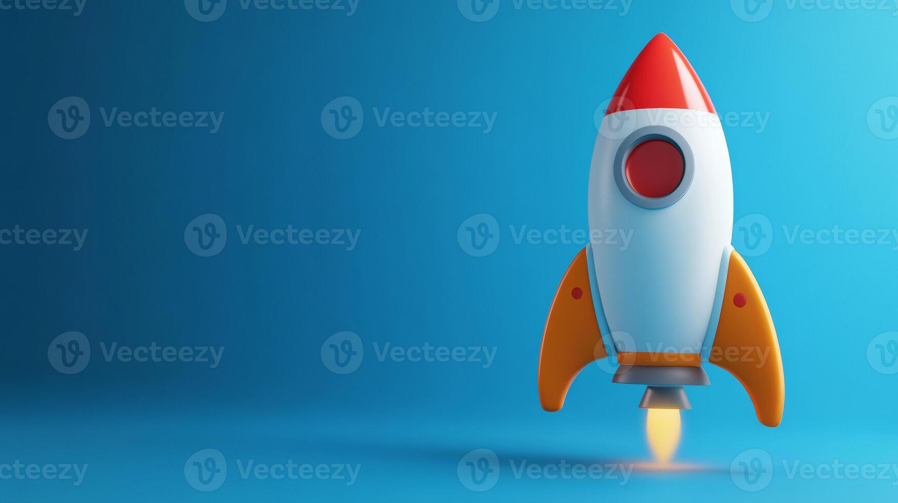A rocket is flying into the air on a blue background photo