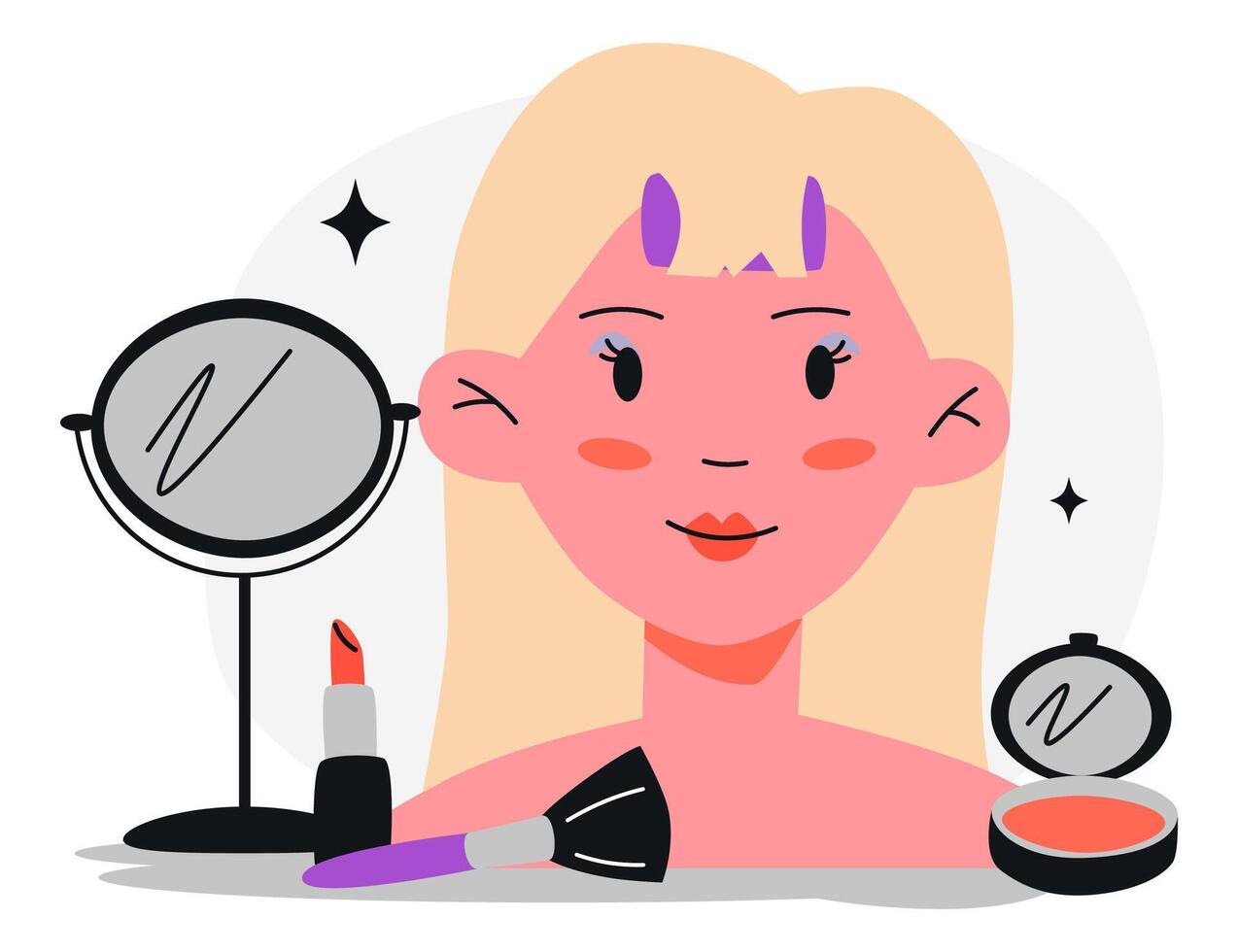 Makeup and Beauty Routine Scene with Cosmetics. vector