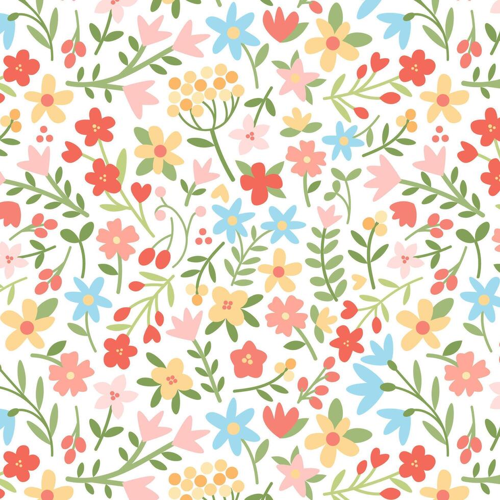 Seamless Floral Pattern with Colorful Wildflowers. vector