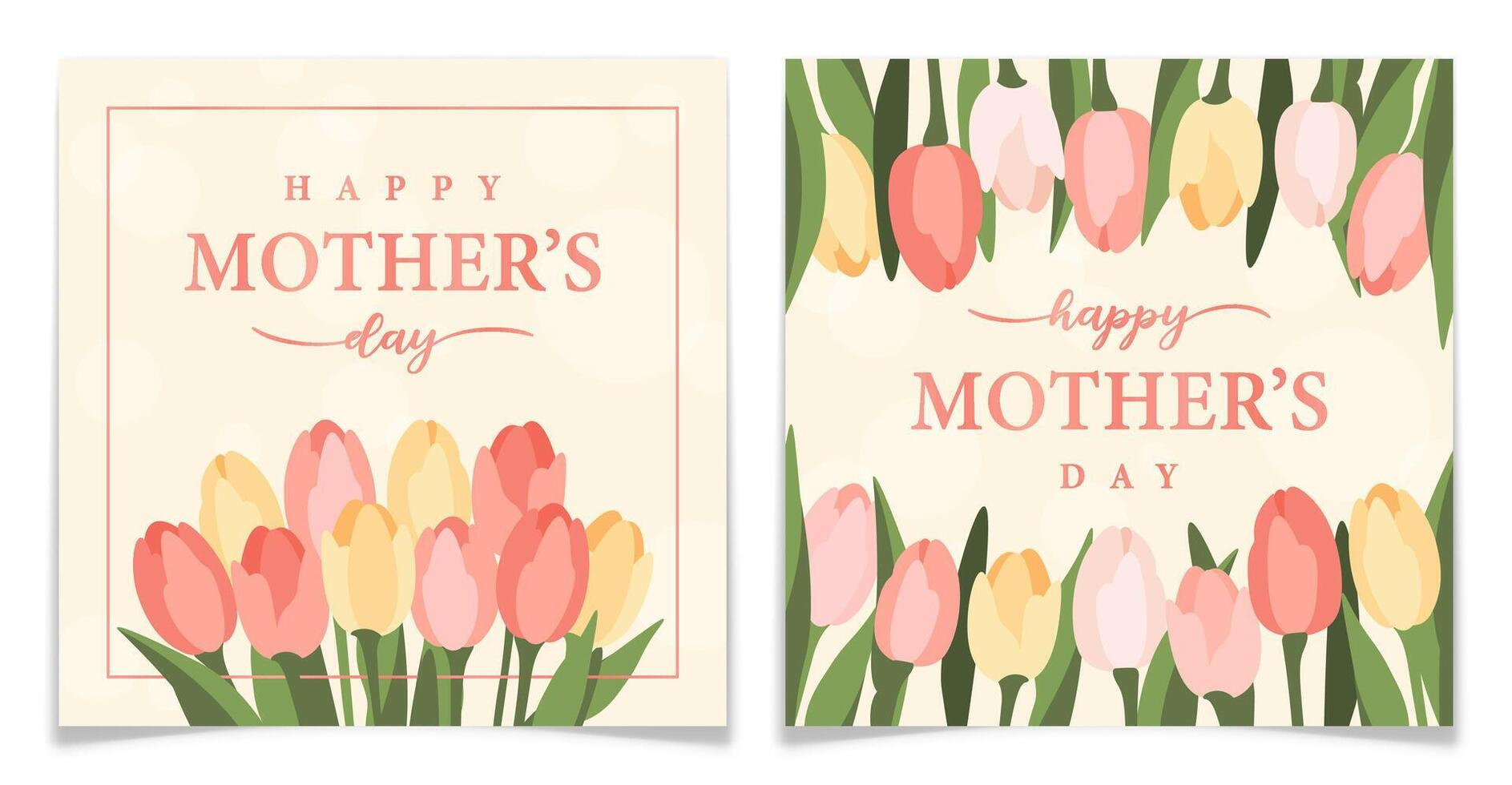 Mothers Day Greeting Card Set with Elegant Tulips. vector