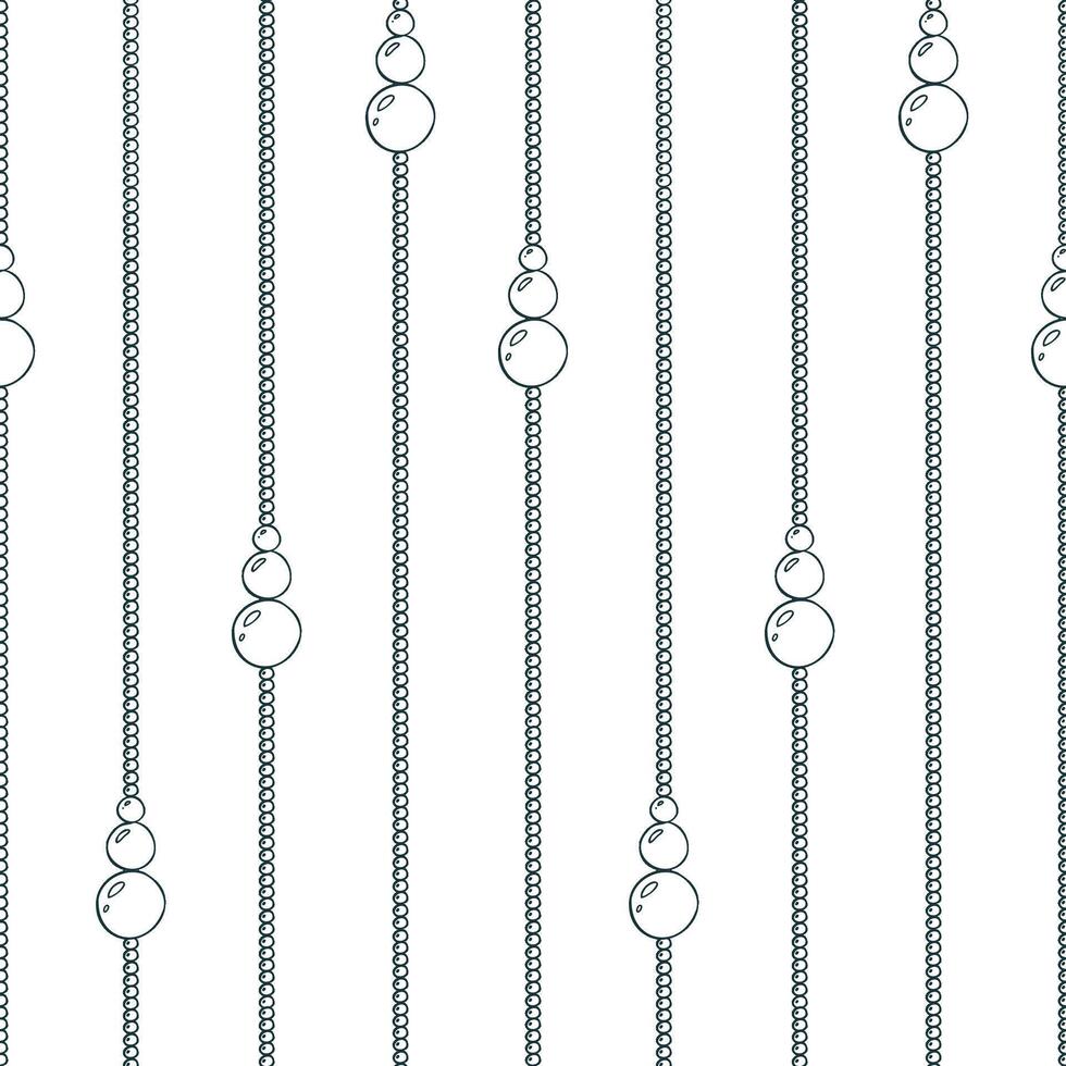 Beads gold thin with pendants from beads vertical stripes. Christmas, New Year, winter Line art is a simple hand-drawn illustration in black and white ink. Seamless pattern EPS vector