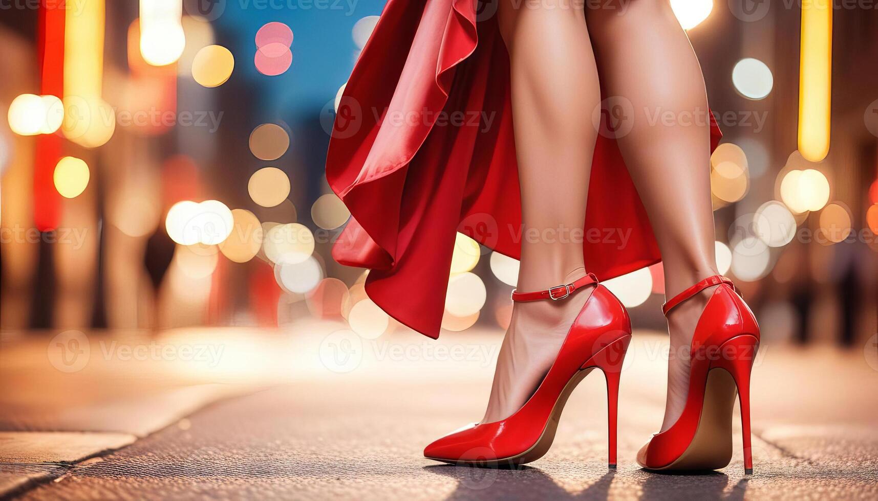 of attractive female legs in red high heels. Sensual and elegant mood, sexuality and beauty. photo
