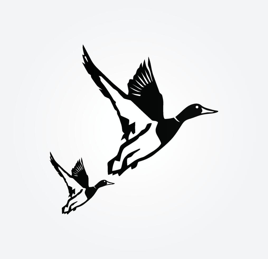 2 flying ducks silhouette art, illustration vector