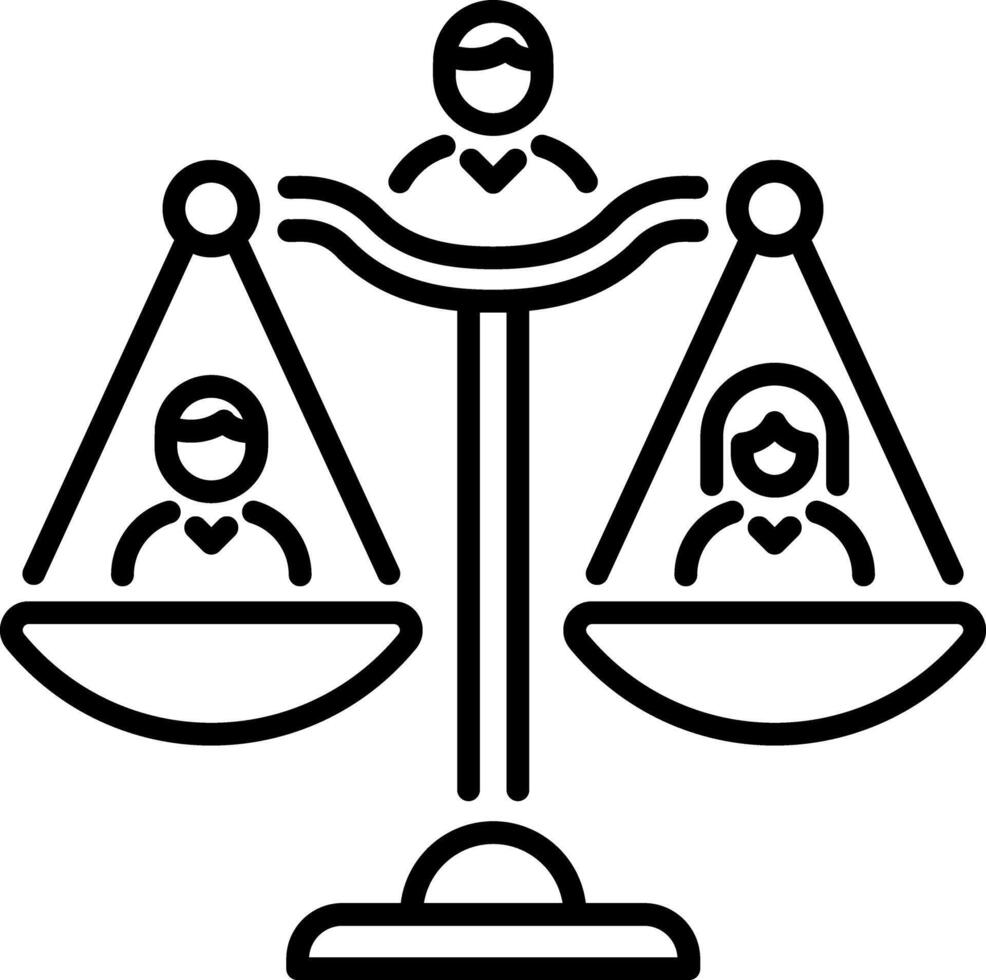 A linear style icon of a justice scale vector