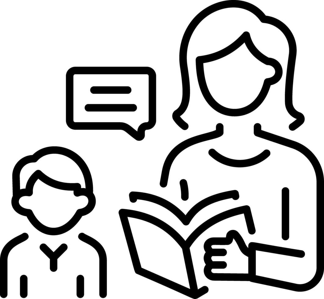 Mom teaching her son, line style icon vector
