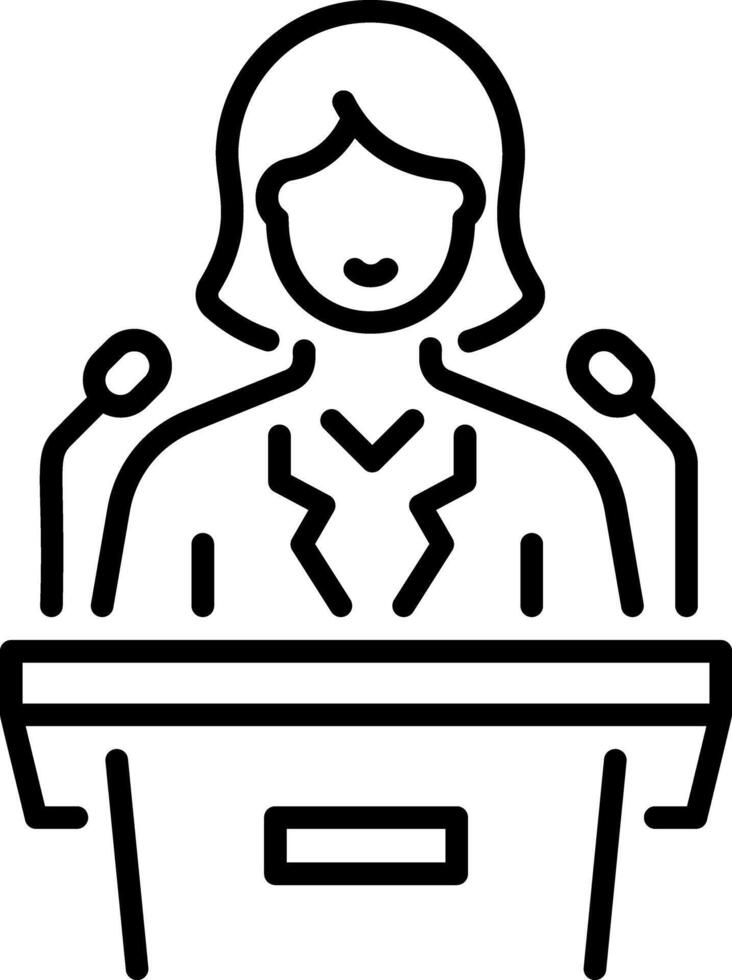 Woman politician giving a speech, line style icon vector