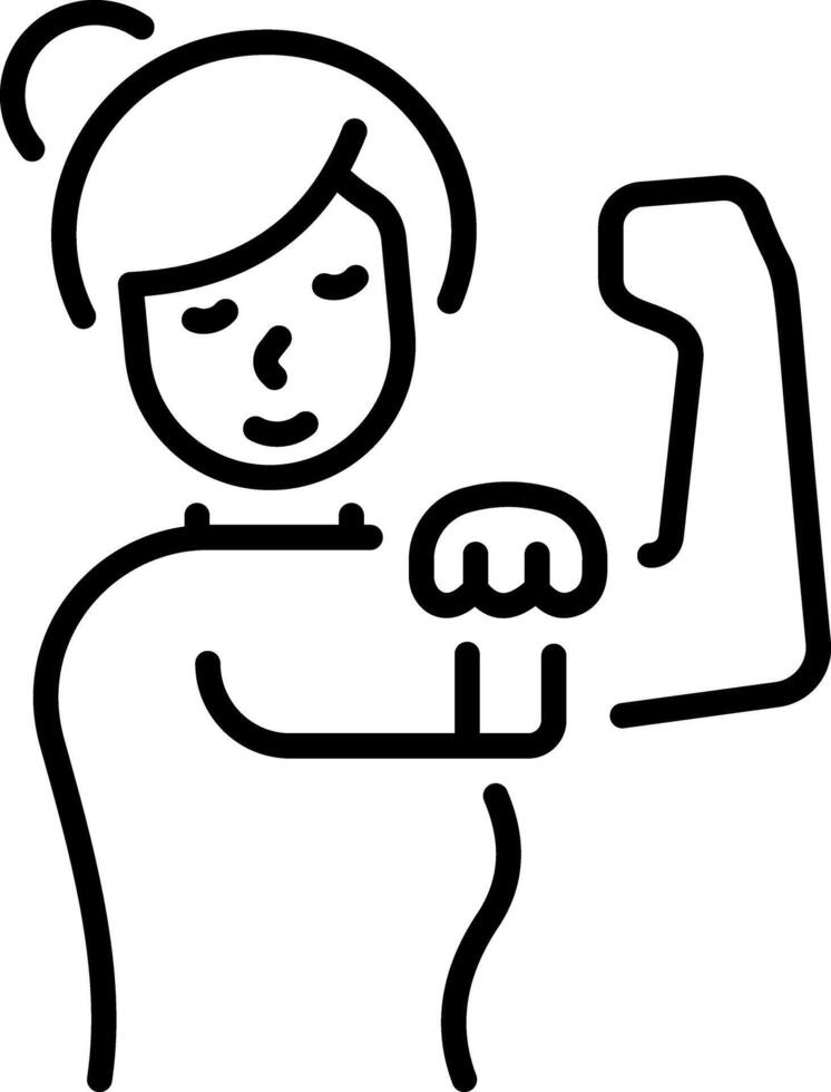 A line icon of a strong girl showing her muscles vector