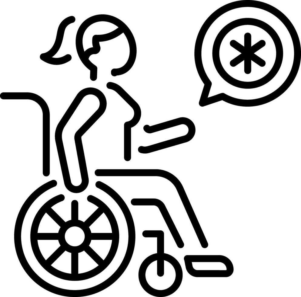 A linear style icon depicting female disability vector