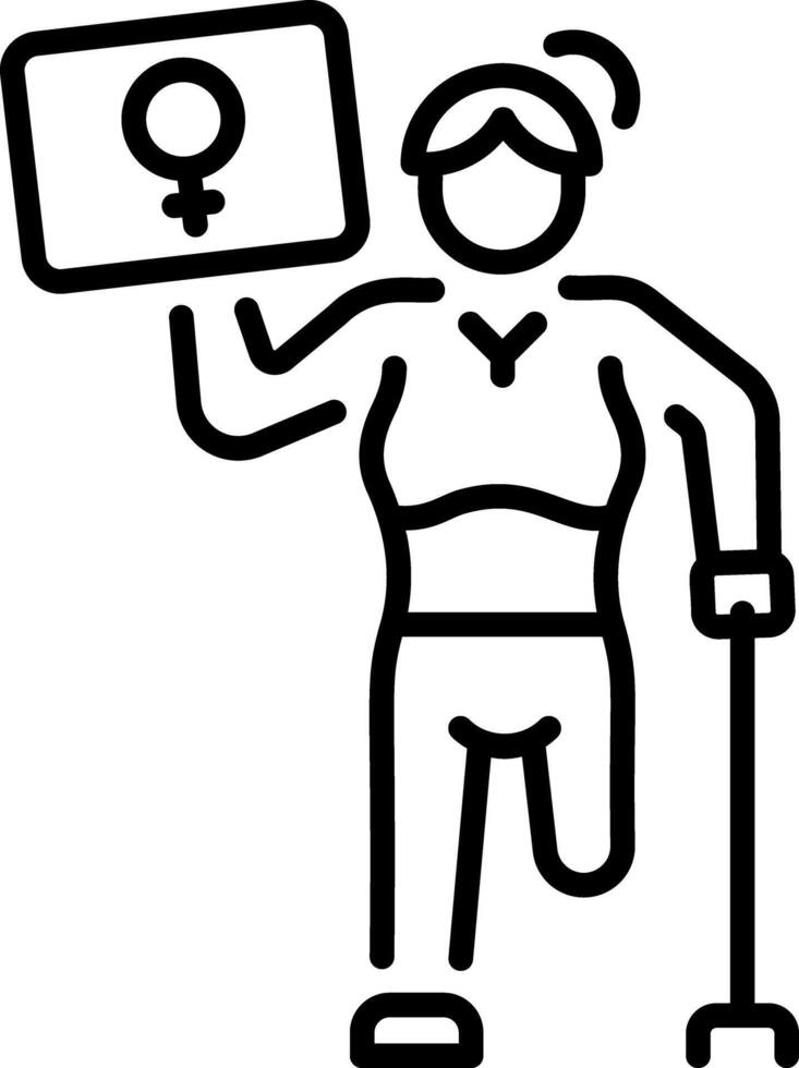 A linear style icon of protesting female amputee character vector