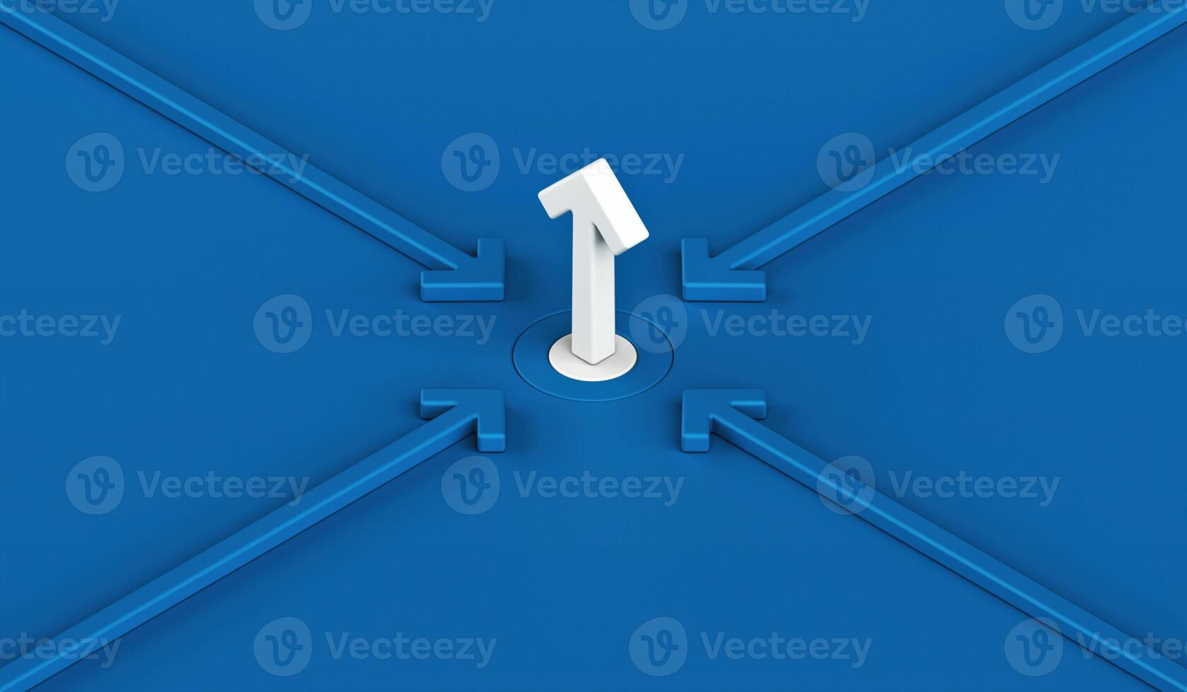 Navigating the core, Symbolic representation of central point receiving focus from all directions, Number one choice decision direction goal target success blue arrow, 3d rendering photo