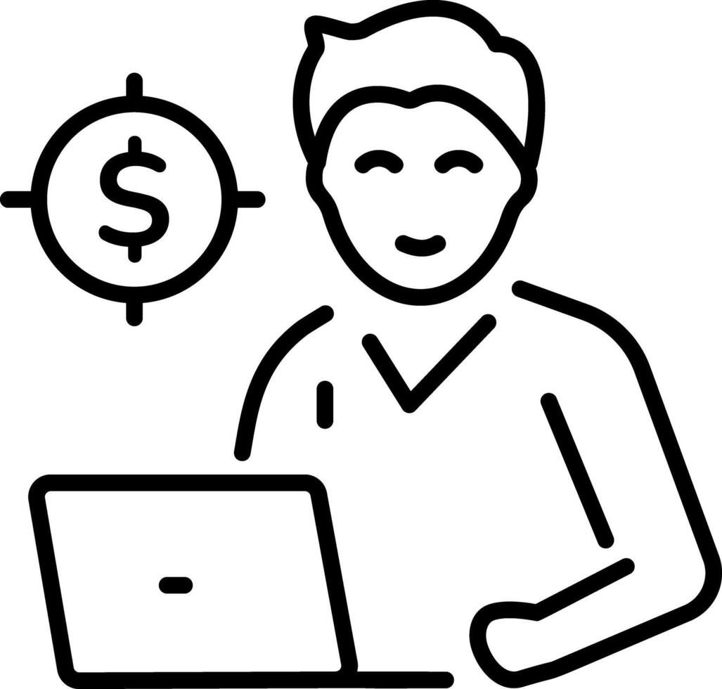 Sales leader working on a laptop, line style icon vector