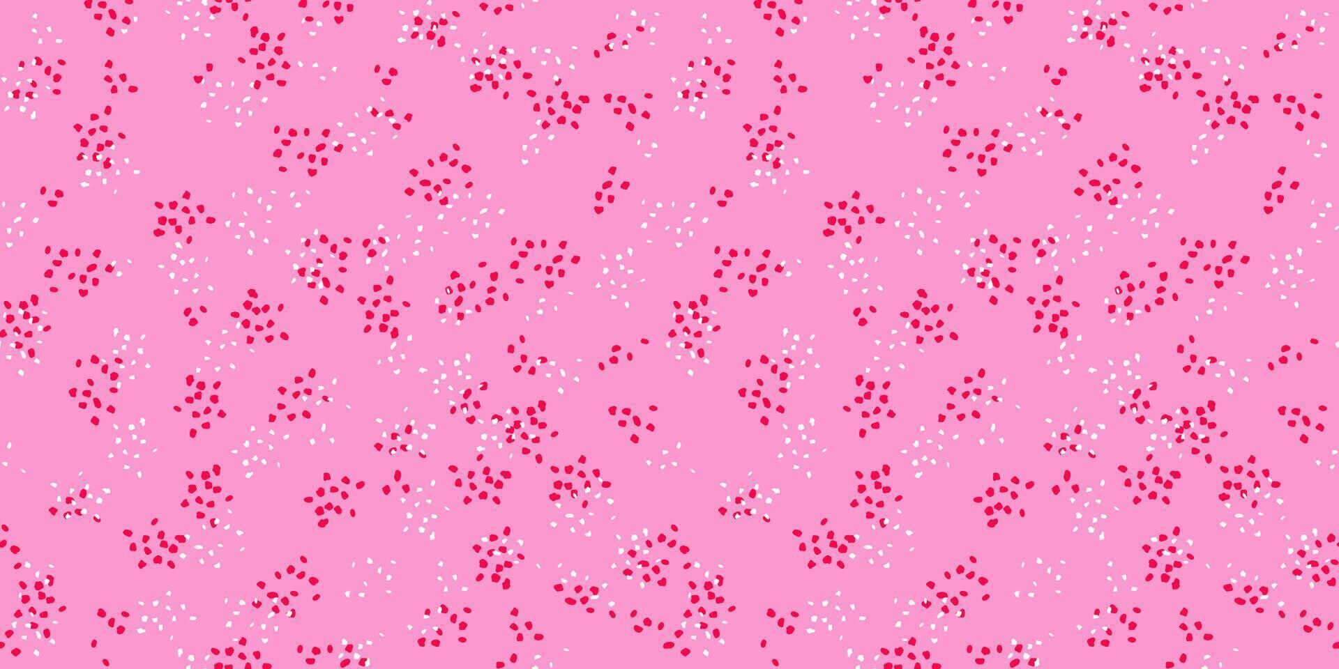 Seamless polka dots pattern on pink background. hand drawn sketch. Plain minimalist ornament with abstract shape random dots, spots, drops snowflakes vector