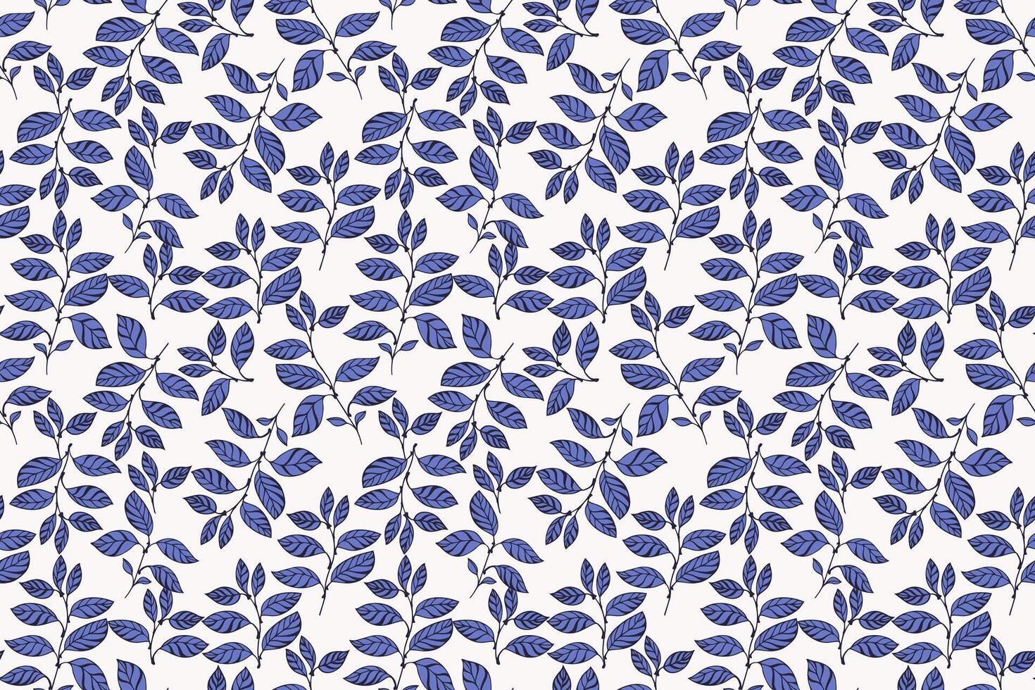 Seamless pattern featuring navy, blue leafy branches on a light background. A natural and elegant design perfect for wallpapers, fabric, packaging, textiles, cover vector