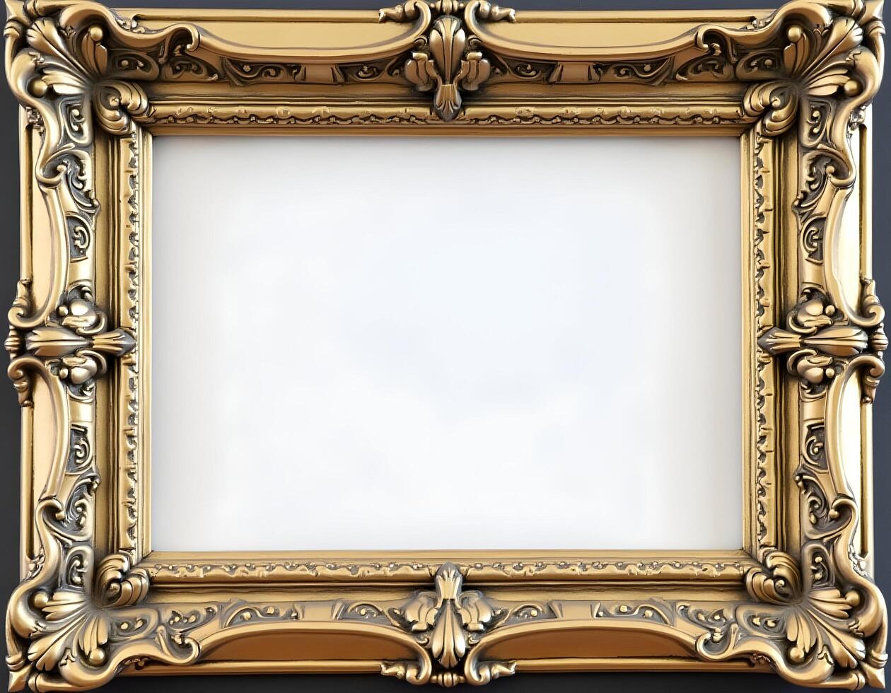 Gold picture frame isolated on white background. Computer generated 3D photo rendering.