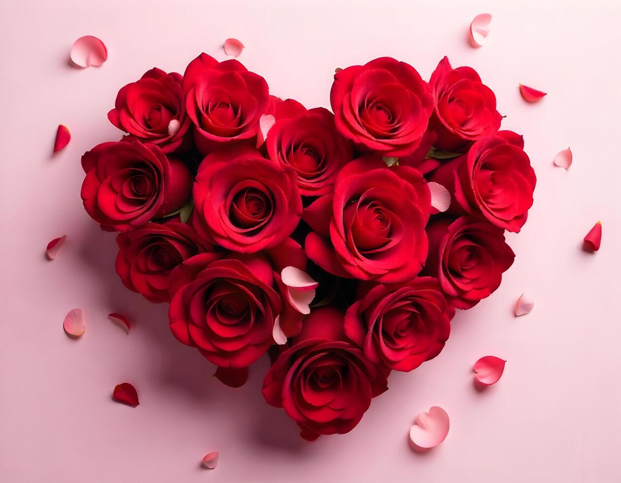 Valentine's day background with red roses on pink background. photo