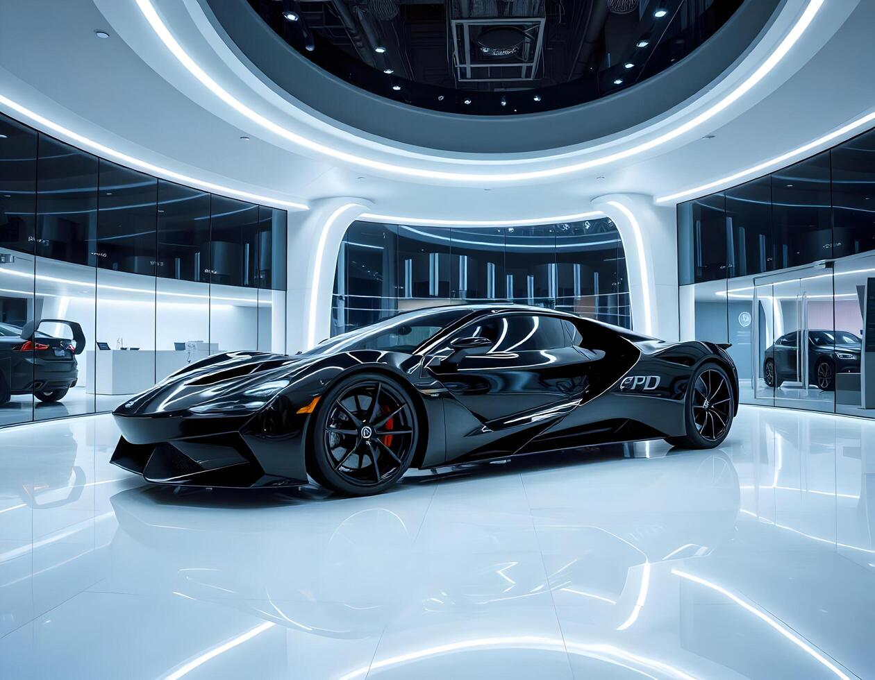 3D rendering of a brand-less generic concept car in a studio environment photo