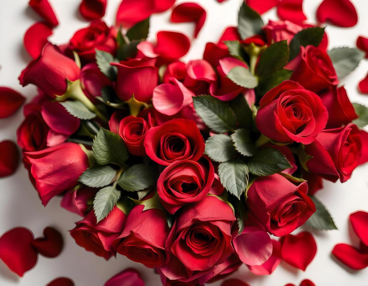 Red rose flower bouquet on white background. Valentines day concept photo
