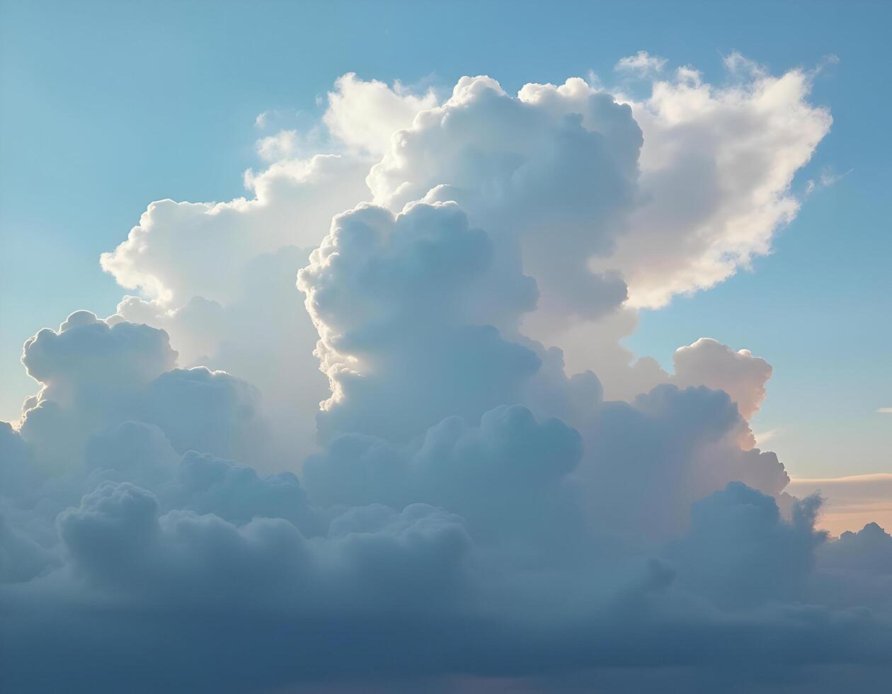 Blue sky background with tiny clouds3. Nature composition. 3d render photo