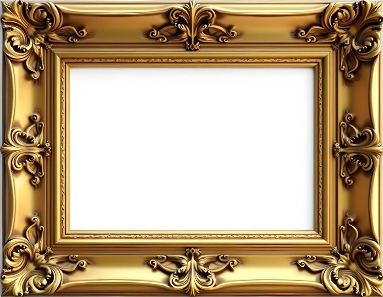 Gold picture frame isolated on white background. Computer generated 3D photo rendering1