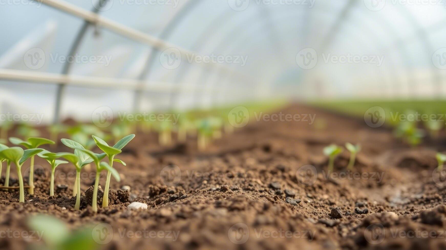 sprouts in a greenhouse, soil fertilize, agriculture plants grow natural photo