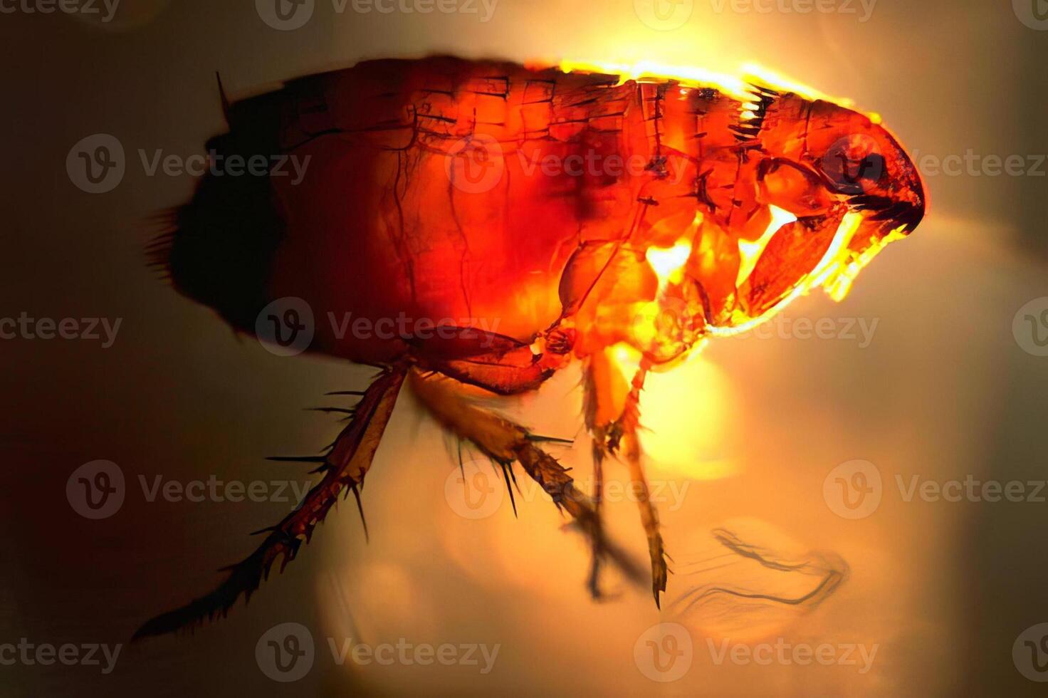 A flea on a black background with a bright light photo