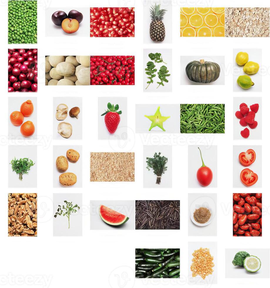 A collage of different fruits and vegetables photo