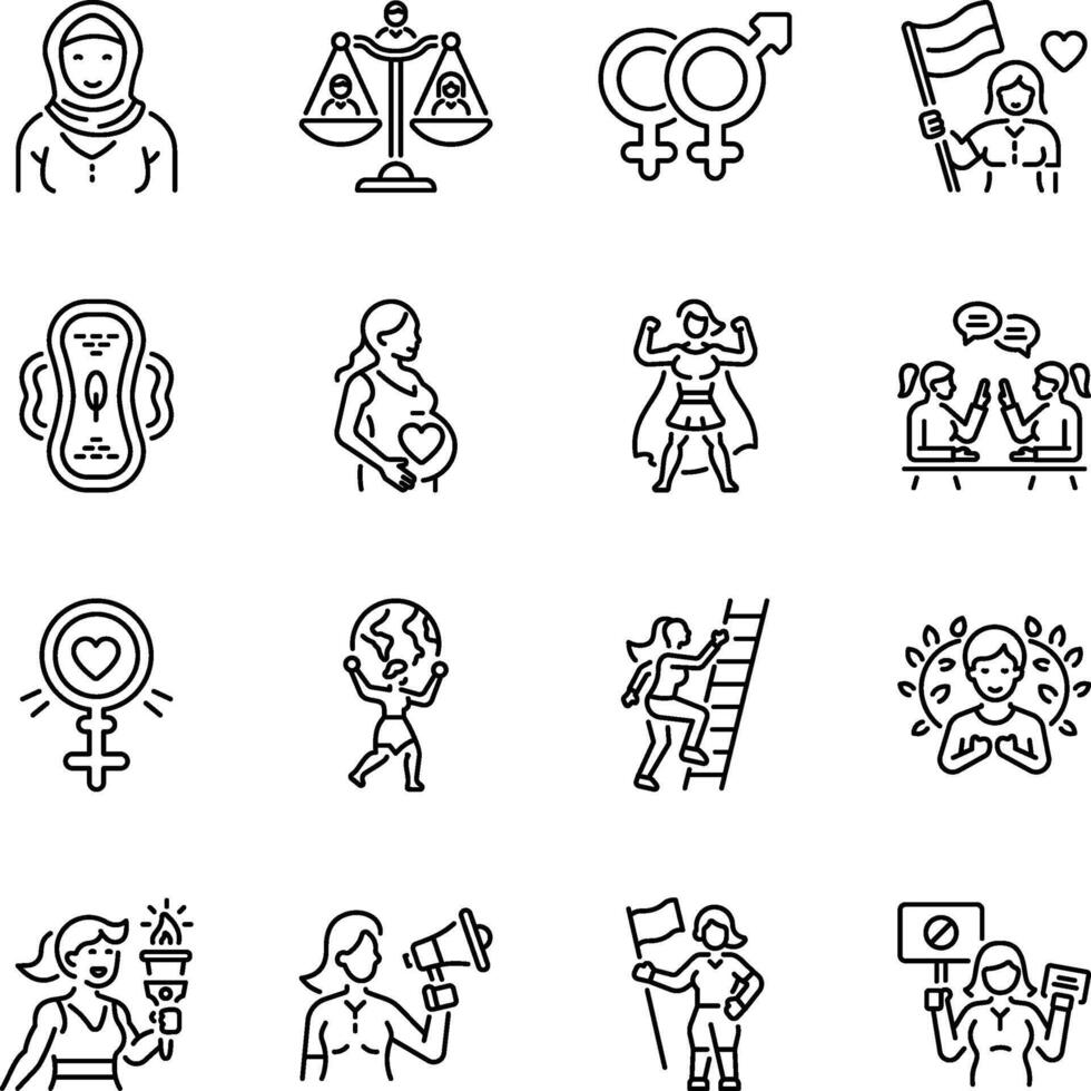 Bundle of Womanism Linear Style Icons vector