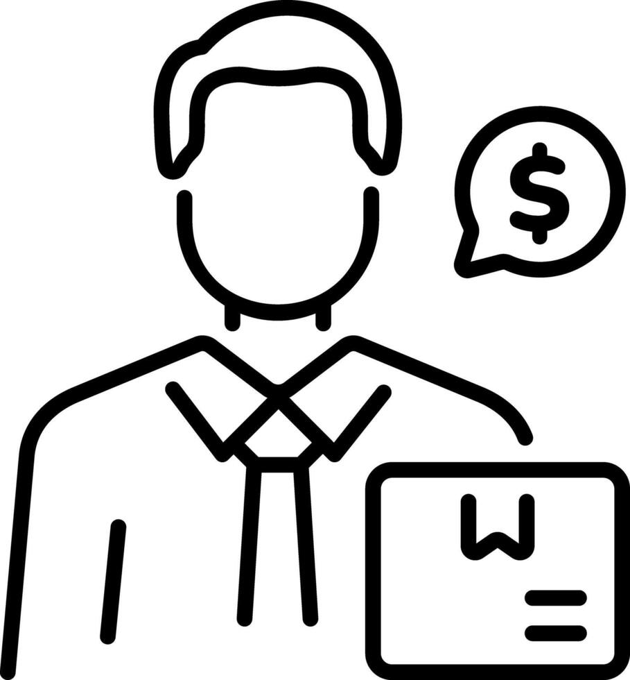 A linear style icon of a seller talking about product price vector