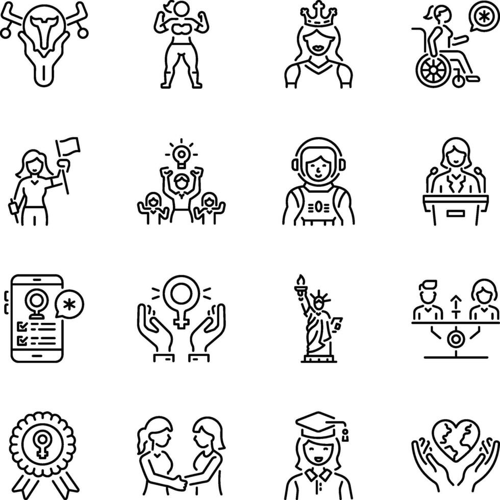 Collection of Feminist Power Linear Icons vector