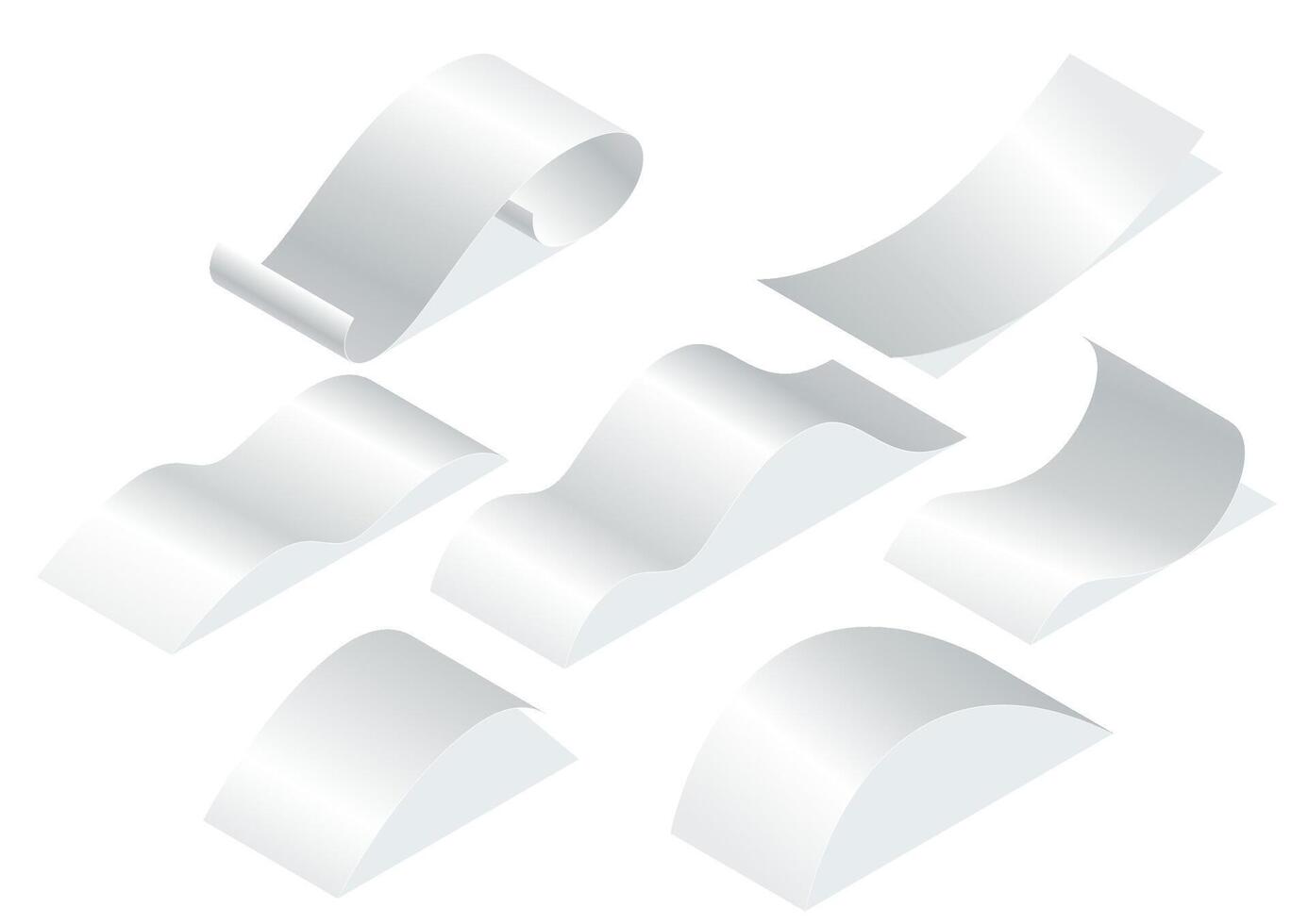 Payment check and receipts with shadows. Set of curved financial paper, purchase invoice. Buying, bill or calculate pay. Receipt the seller forms vector