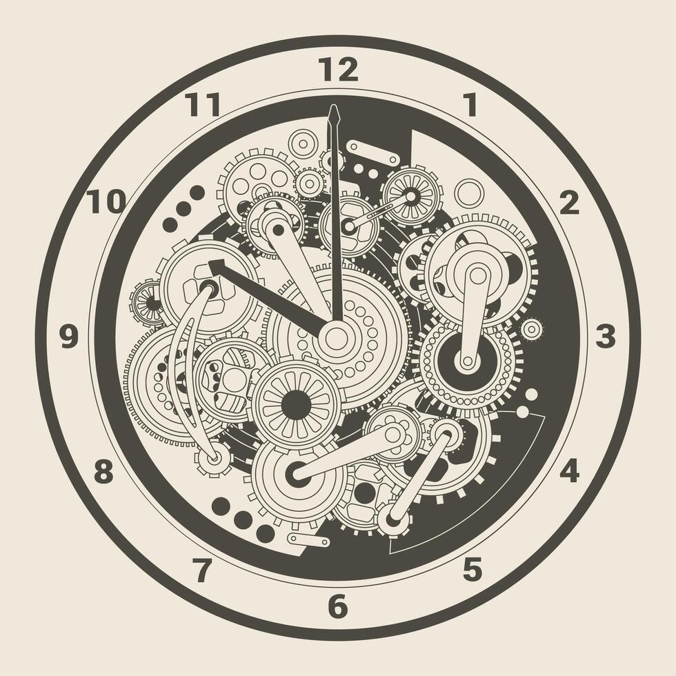 An Intricate Clockwork Design that Features Numerous Gears and Complex Mechanisms within it vector