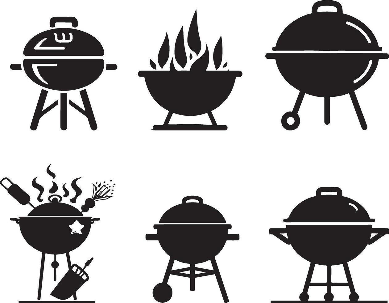 Collection of BBQ Black and White Grill Icons vector